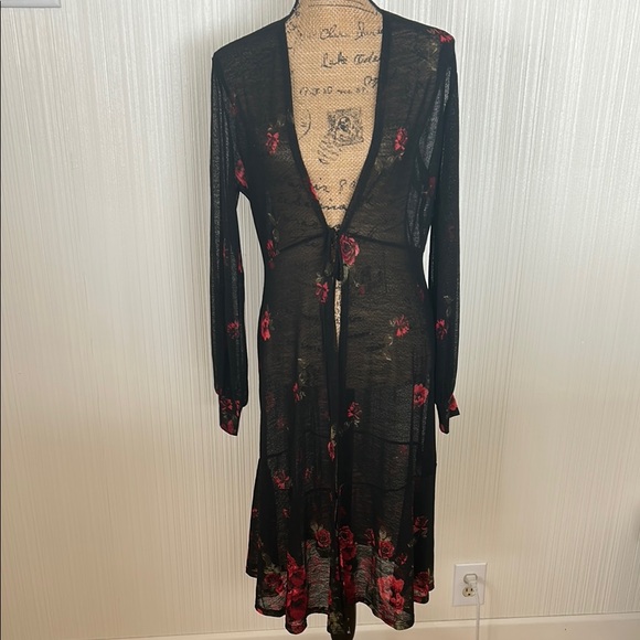 Floral Black Sheer Cover-Up - Picture 1 of 7